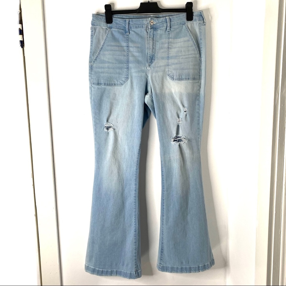Sofia Vergara High Waisted Light Blue Distressed Women's Flare Jeans